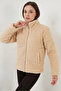 Women's High Collar Plush Cream Coat - 2
