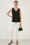 Women's V-Neck Zero Sleeve Black Blouse - 3