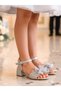 Young Girls' Ankle-Strapped Silver Bow Evening Dress Heeled Shoes - 4