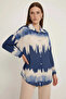Women's Oversize Patterned Navy Blue Shirt - 2