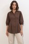 Women's Short Sleeve Pleated Detail Brown Shirt