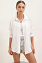Women's Oversize Single Pocket Linen White Shirt - 6