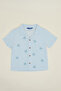 Embroidered Shirt with Revere Collar and Short Sleeves