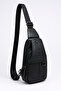 Men's black leather body bag cross shoulder and chest bag 7044 - 3