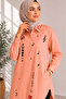 Embroidery Detailed Text Printed Hijab Tunic Shirt - 3