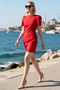 Women's Balloon Sleeve Crew Neck A-Line Mini Dress Pocket Detailed Woven Fabric Relaxed Fit Casual Modern - 2