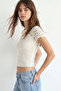 Lace Short Sleeve Blouse Lub0349 Ecru - 2