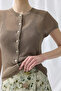 Linen Short Sleeve Knitwear Cardigan - Brown - 5