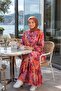 Women's Comfortable Cut Patterned Modal Fabric Red Dress - 3