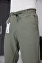 Men's Khaki Relaxed Fit Elastic Waist Lace-Up Jogger Fabric Trousers with Side Pockets - 6