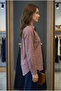 Women's Dusty Rose Embossed Patterned Long Sleeve Cotton Oversize Single Pocket Bohemian Shirt Blouse - 3