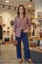 Women's Dusty Rose Embossed Patterned Long Sleeve Cotton Oversize Single Pocket Bohemian Shirt Blouse - 2