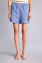 Elastic Waist Plaid Short Leg Wrinkled Textured Sax Blue Shorts H7843Ax26Sm - 4