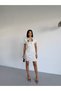 A Quality Tie-Neck Mini Dress with Back Zipper, Polka Dot Atlas Fabric, U-Necklace. - 5