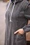 Smoked Hooded Long Denim Coat with Pockets - 4