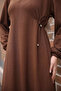 Light Brown Crew Neck Dress with Elastic Waist and Sleeves - 4
