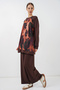 Women's Patterned Oversize Tunic Trousers Double Set - Brown 1412 - 3