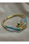 Mineli and Zircon Stone Detailed Snake Handcuffs (Steel) Blue - 3