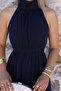 Navy Blue Halter Neck Dress - 4