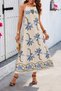 New Season Women's Strappy Straight Neck Floral Patterned Long Single Jersey Dress - 2