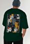 27 Cats for Cat Lovers Printed Green Oversize T-Shirt 100% Cotton Unisex Cat Lover Premium Design - 6