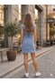 Women's Mini Denim Dress Jacket Collar Belted Denim Dress - 4