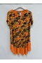 Orange Italian Camouflage Pattern Short Sleeve Midi Length Viscose Dress Size 40 - 44