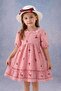 Girl's Cherry Embroidered Lace Collar Brode Dress with Hat - 100% Cotton Lining