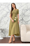 Olive Textured Midi Dress with Cutout Detail - 3