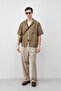 Khaki Lyocell Blended Short Sleeve Men's Shirt - 2