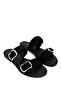 Women's Genuine Leather Black Suede Flat Slippers - 2