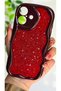 iPhone 16 Compatible Red Glittery Star Detailed Wavy Burgundy Silicone Case - 2