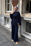 Women's Double Button Detailed Waist Tie Suit Navy Blue - 3