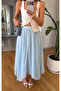 Blue Crinkled Elastic Waist Midi Skirt - De261022 - 2