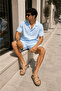 Men's Light Blue Summer Linen Shirt Shorts Set – Comfortable Fit, Breathable Lightweight Fabric Combination - 3