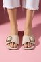 Palma Beige Wrinkled Patent Leather Stylish Women's Daily Slippers with Gold Buckle - 5