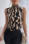 Women's Sleeveless Turtleneck Patterned Single Jersey Blouse