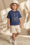 Baby and Child 3-Piece Marine Set - Anchor Printed Cotton T-Shirt, Linen-Look Shorts and Bucket Hat Set - 2