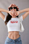 Eazy Women's White Slogan Printed Crop T-Shirt Crew Neck Short Sleeve Cotton Crop Top - 2