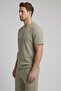 Men's Light Khaki Textured Crew Neck Short Sleeve T-Shirt - 3