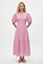 Women's Priya Fisto Embroidered Lined V-Neck Short Sleeve Long Woven Pink Dress - 5