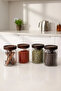 Mien Set of 4 Acacia Lid Striped Glass Jars |   Terra Storage Jar 11X8 - 3