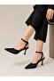 Black Lace Detail Pointed Thin Heeled Shoes - 2
