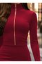 Women's Long Sleeve Turtleneck Zipper Detail Mini Velvet Dress - 2