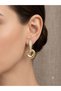 Women's Steel Geometric Hoop Detailed Zircon Stone Gold Earrings Stylish Jewelry Mücahver 4 cm - 3