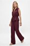Women's Lucy Woven Modal Sleeveless Zippered Vest Elastic Waist Pants Plum Bottom Top Set - 2