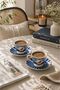 Set of 2 Blue Patterned Porcelain Coffee Cups – Stylish Presentation Cup with Bird Figure
