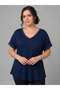 Plus Size Collar and Cuff Pearl Embellished V-Neck Short Sleeve Wide Hem Blouse
