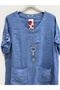 Women's Blue Italian Folded Short Sleeve Oversize Linen Tunic 40 - 46 Size - 2