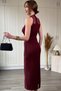 Elegant Midi Burgundy Dress with Lace Detail and Slit on the Back - 3